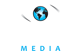 Logo for In The Eye Media, a digital marketing company based in Preston. The design features a stylised eye with a globe at its centre, symbolising global reach and vision. The company name is displayed in bold black text, with "MEDIA" highlighted in blue below.